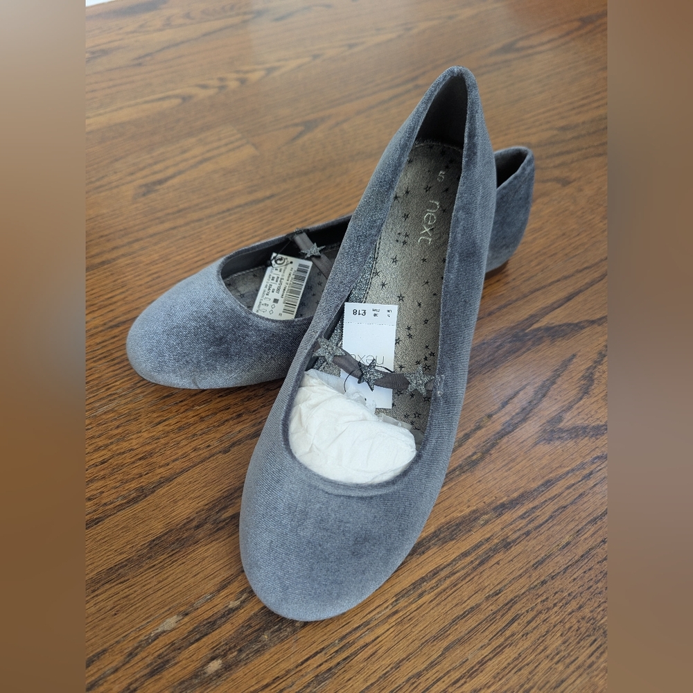 Next Women's Gray Velvet Flats